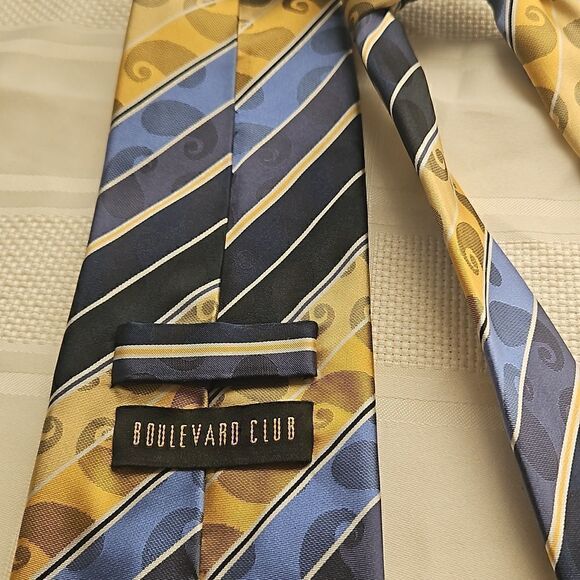Boulevard Club Men Stripped Tie Yellow/ Navy Blue - Picture 14 of 16